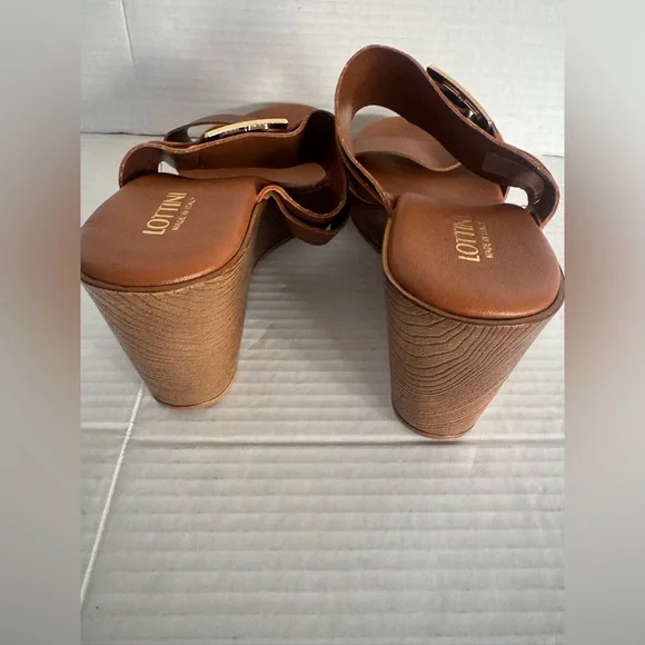 Lottini Italian Leather Brown Leather Wedge Sandals Gold Buckle Slides shoes 9 - Picture 4 of 6